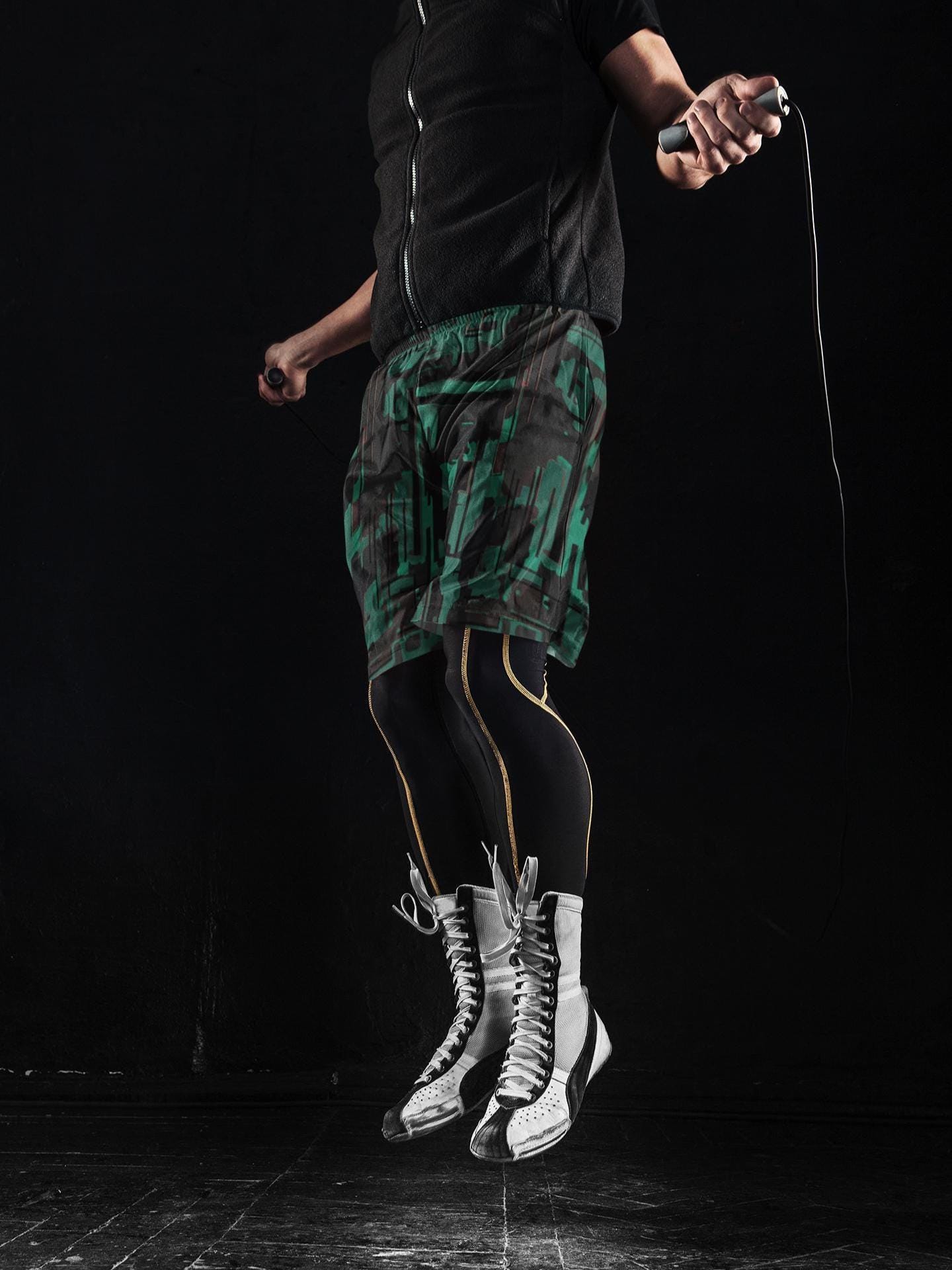 Men’s Long Athletic Workout Shorts Green Black Digital