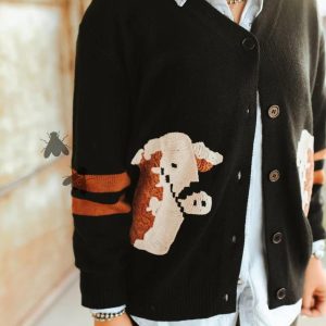 Black Western Style Cardigan: Texas Cowgirl Highland Cow